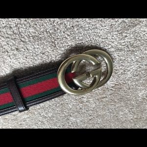 Gucci brown leather with green/red, gold GG buckle